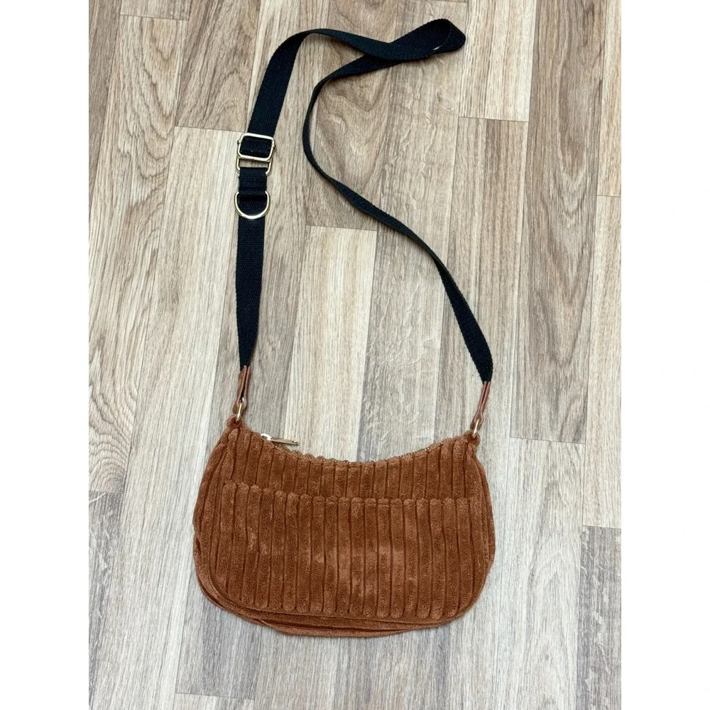 Wild Fable Brown Corduroy Crossbody Bag Crescent Shoulder Bag Gold Hardware